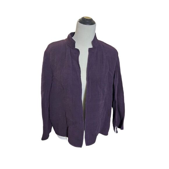 Eileen Fisher Blazer jacket Purple Deep Plum Textured Silk open front size M - Picture 1 of 9